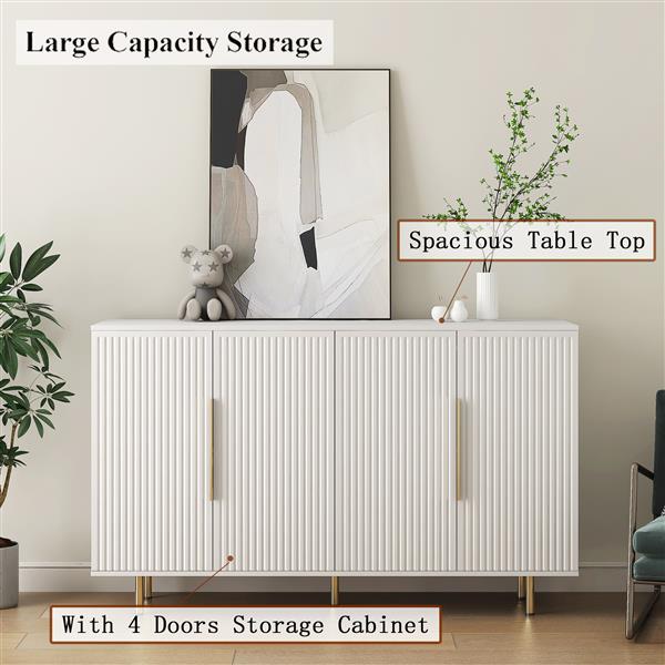 White Modern Buffet Cabinet with Storage, Fluted Sideboard Large Buffet with Adjustable Shelves, Credenza, Accent Cabinet Console Table