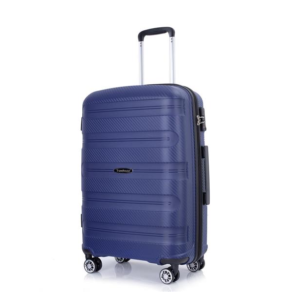 Hardshell Suitcase Spinner Wheels PP Luggage Sets Lightweight Durable Suitcase with TSA Lock,3-Piece Set (20/24/28) ,Navy