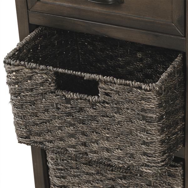 Rustic Storage Cabinet with Two Drawers and Four  Classic Rattan Basket for Dining Room/Living Room (Brown Gray)