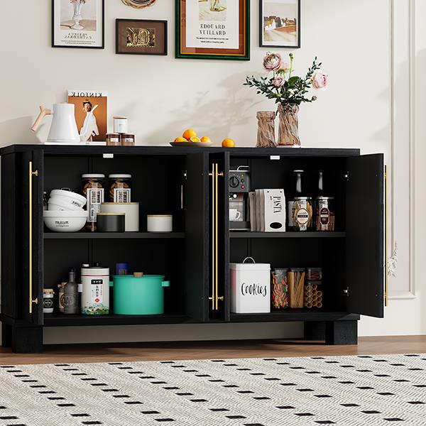 Wood Traditional Style Sideboard with Adjustable Shelves and Gold Handles for Kitchen, Dining Room and Living Room (Black)