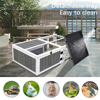 43\\"Upgrade waterproof tray, activity tray, wooden turtle house indoor small animal turtle cage outdoor wooden reptile cage,with rest area and play water game area