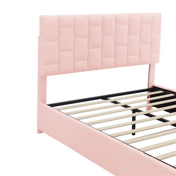 Queen Size Upholstered Platform bed with Height-adjustable Headboard and Under-bed Storage Space,Pink