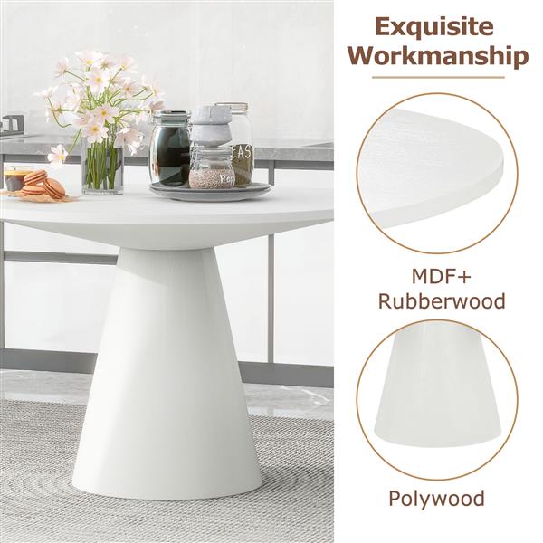 Retro Round Dining Table Minimalist Elegant Table for Living Room, Dining Room (White)