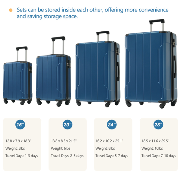 Hardshell Luggage Sets 6 Piece Suitcase Set, Expandable Lightweight Suitcases with Wheels, TSA Lock for Men Women, Blue