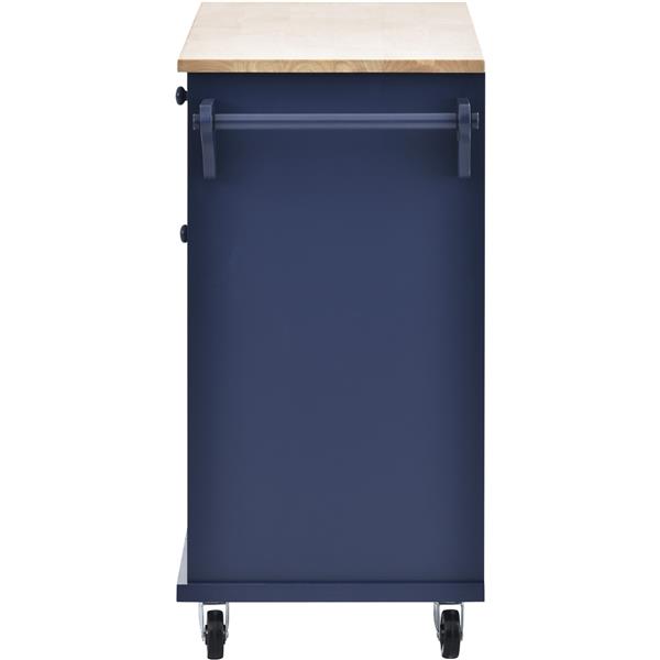 Kitchen Island Cart with Storage Cabinet and Two Locking Wheels,Solid wood desktop,Microwave cabinet,Floor Standing Buffet Server Sideboard for Kitchen Room,Dining Room,, Bathroom(Dark blue)