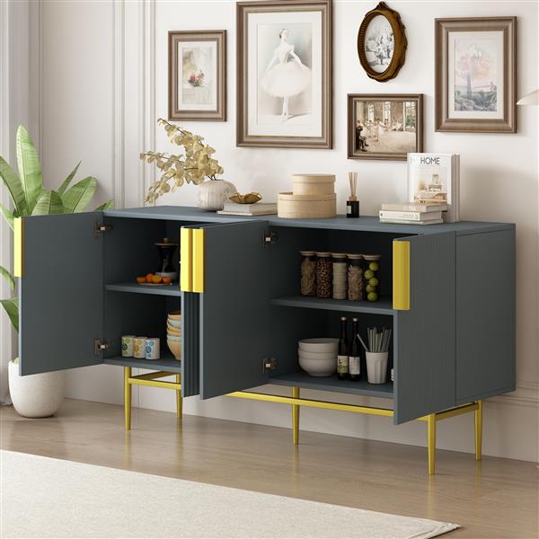 Modern Elegant 4-door Sideboard Gold Metal Handle Buffet Cabinet for Dining Room, Living Room, Bedroom, Hallway (Gray)