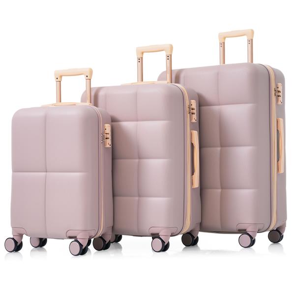 Luggage Set of 3, 20-inch with USB Port, Airline Certified Carry-on Luggage with Cup Holder, ABS Hard Shell Luggage with Spinner Wheels, RosyBrown 