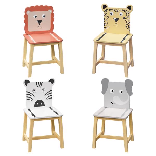 5 Piece Kiddy Table and Chair Set , Kids Wood Table with 4 Chairs Set Cartoon Animals (bigger table) (3-8 years old) 