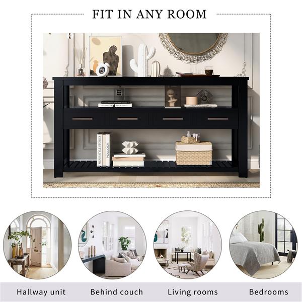 62.2'' Modern Console Table Sofa Table for Living Room with 4 Drawers and 2 Shelves