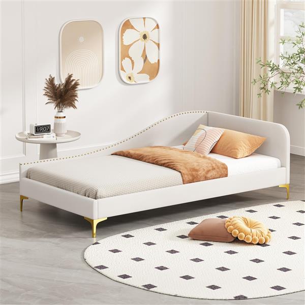 Twin Size Upholstered Daybed with Headboard and Armrest,Support Legs, Beige