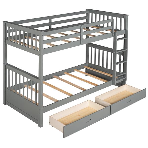 Twin-Over-Twin Bunk Bed with Ladders and Two Storage Drawers (Gray)(LT000265AAE)