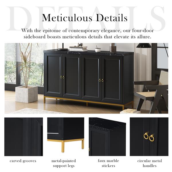 Modern Sideboard with Extra Large Storage Space with Metal Handles and Support Legs for Living Room and Dining Room (Black)