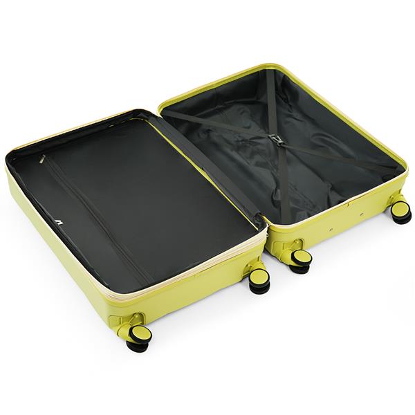 Luggage Set of 3, 20-inch with USB Port, Airline Certified Carry-on Luggage with Cup Holder, ABS Hard Shell Luggage with Spinner Wheels, olive yellow 