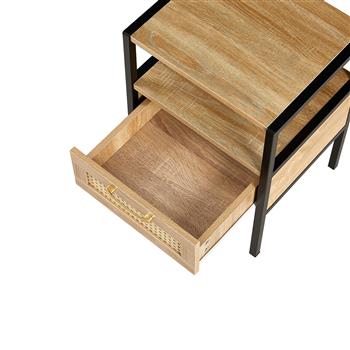 Set of 2, 15.75\\" Rattan End table with  drawer, Modern nightstand, metal legs,side table for living room, bedroom,natural