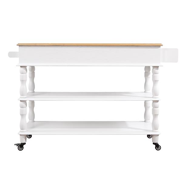 56 inch Rolling Kitchen Island with Storage,Kitchen Cart with Solid OAK Wood Top,Two-sided Kitchen island Cart on Wheels ,Wine and Spice Rack, Large Kitchen Cart with 2 Drawers, Milk White+Natural Top