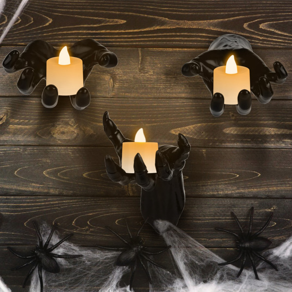 3Pcs Creepy Reaching Hands With Lighted Candles Wall Mounted Halloween Decoration Witch Devil Hand Aesthetic Goth Gothic Life-Sized Horror Hands Hanging Sculpture