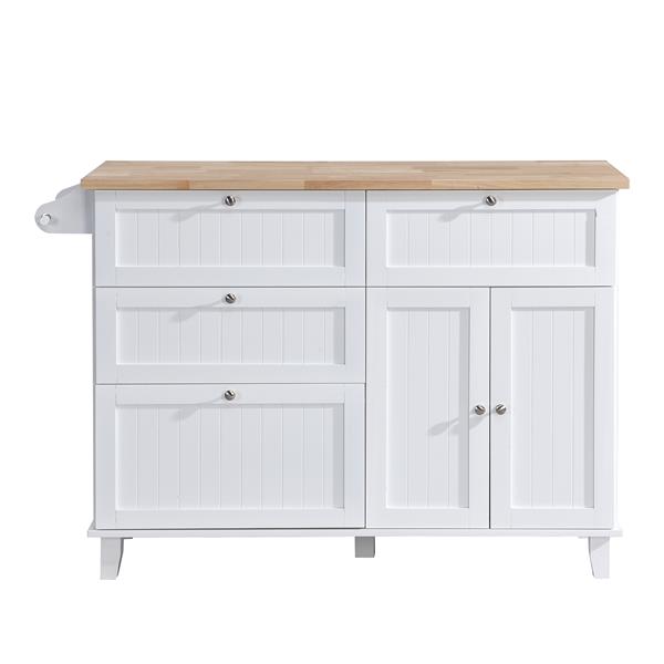 Farmhouse Kitchen Island Set with Drop Leaf and 2 Seatings,Dining Table Set with Storage Cabinet, Drawers and Towel Rack, White+Rustic Brown