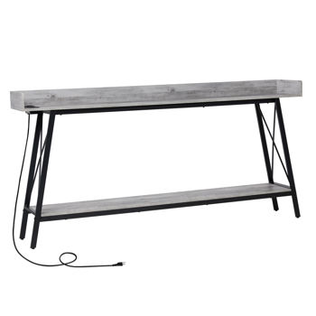 70.9 inch Extra Long Console Table with 2 Power Outlets & USB Ports, Rustic Industrial Sofa Table Behind Couch for Living Room, Narrow Entryway Hallway Long Bar Table, Gray