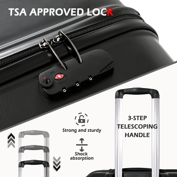 Luggage Expandable Suitcase, Hardcase PC+ABS 3 Pieces Travel Luggage Set (20/24/28) with TSA Lock and Spinner Wheels