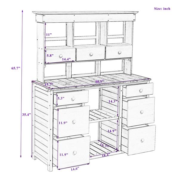 [Video Provided] Garden Potting Bench Table, Rustic and Sleek Design with Multiple Drawers and Shelves for Storage, White and Gray