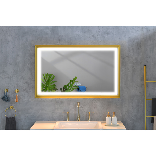 42x24 Inch LED Frontlit Bathroom Mirror with Metal Frame, Wall Mounted Vanity Mirror with Smart Touch Button, Anti-Fog, Memory Function, 3 Colors, Stepless Dimmable Makeup Mirror(Horizontal/Vertical)