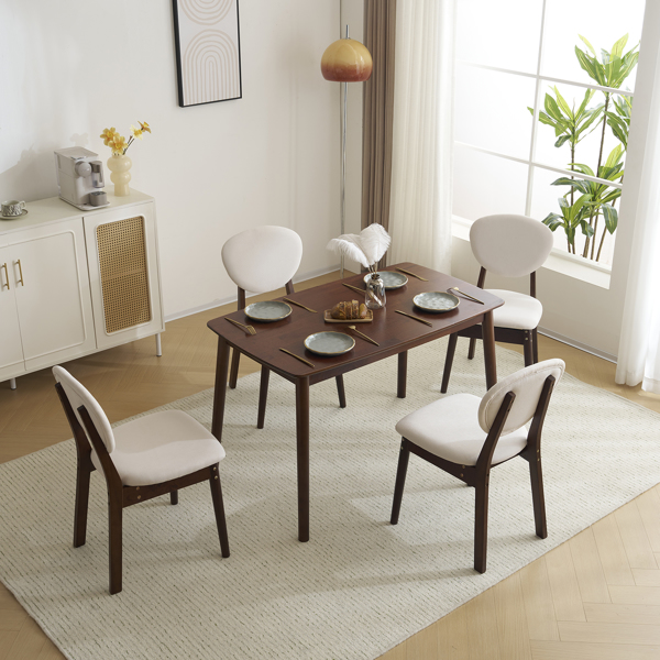 Rubber wood soft bag deep walnut dining table and chair set 1 table 4 chairs beige cushion rectangular