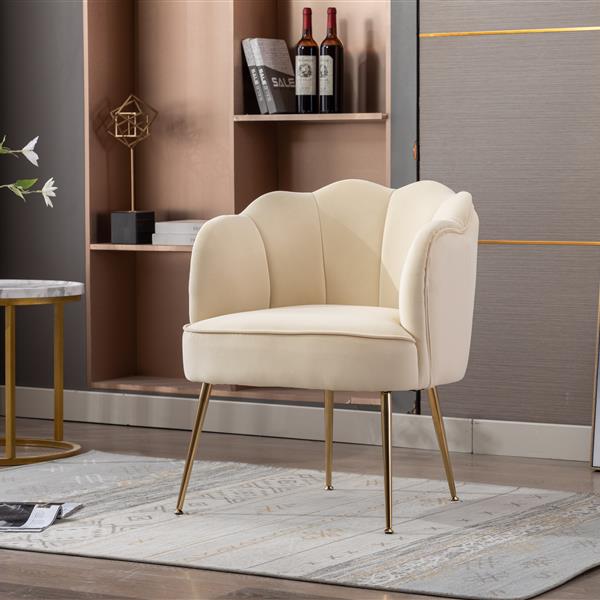 Shell Shape Velvet Fabric Armchair Chair With Gold Legs For Living Room Bedroom,Beige