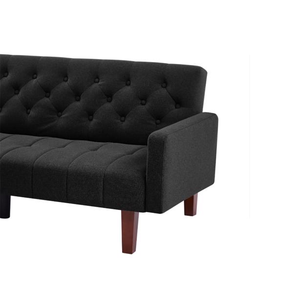 黑色亚麻双人沙发，可转换客厅沙发床，三层靠背调节，适用于客厅和卧室-15