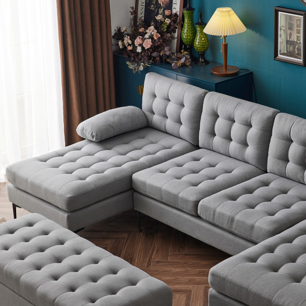 110 inch Sleeper Sectional Sofa Set with Storage Ottoman, U-Shaped 4-Seat Sofa Couch for Living Room, Light Grey ﻿