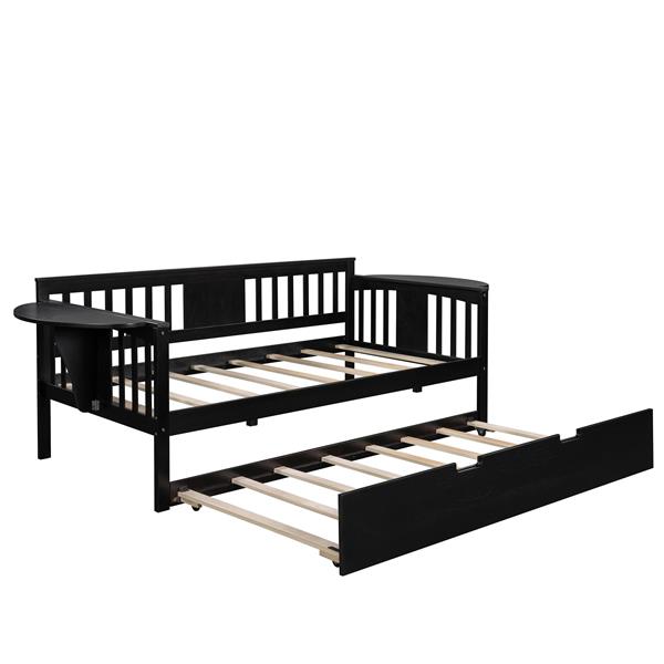 Twin Wooden Daybed with Trundle Bed  , Sofa Bed for Bedroom Living Room, Espresso