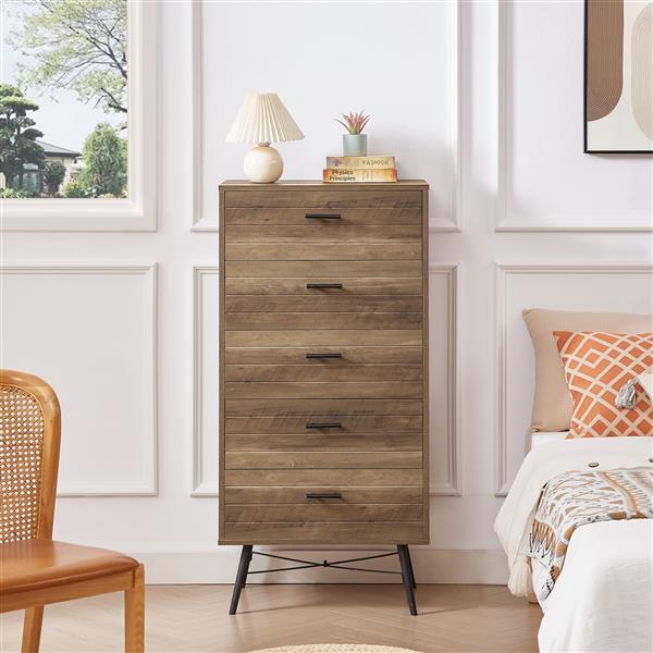 5-Drawer Chest - Spacious and Stylish Chest of Drawers,  Dresser for Bedroom, Closet, Hallway, 23.6"W x 15.7"D x 48"H, Rustic Walnut