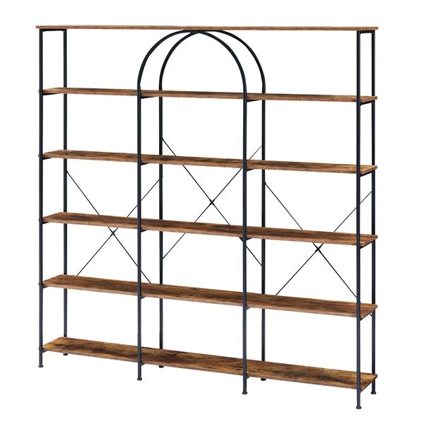 6 Tier Bookcase Home Office Open Bookshelf, Vintage Industrial Style Shelf with Metal Frame, MDF Board, Brown