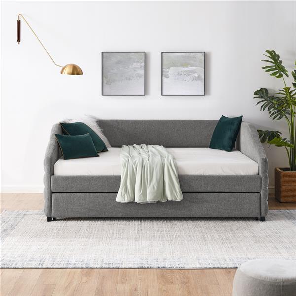 Full Size Daybed with Trundle Upholstered Tufted Sofa Bed, Linen Fabric, Grey (82.5"x58"x34")