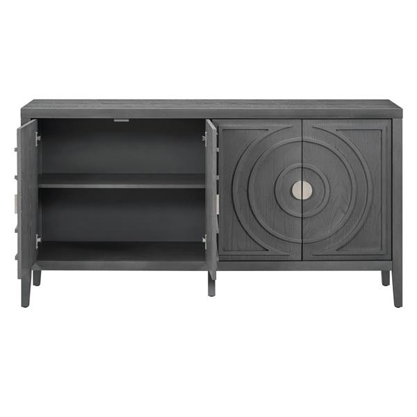 Retro Sideboard door with Circular Groove Design Round Metal Door Handle for Entrance, Dinning Room, Living Room (Gray)