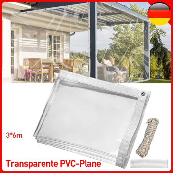 Transparente Folie mit Ösen Wasserdicht PVC Reißfeste Abdeckplane Fensterplane