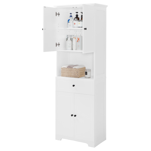 Tall Bathroom Cabinet with Four Doors, Large Storage Space Open Shelve, Upper Storage Cabinet, White 