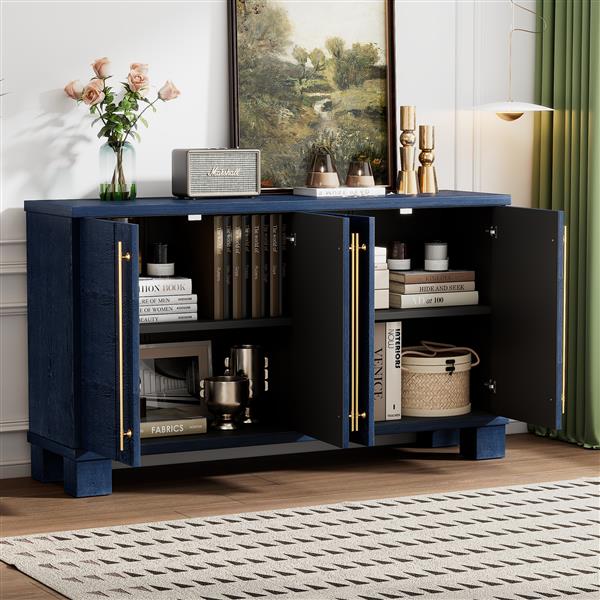 Wood Traditional Style Sideboard with Adjustable Shelves and Gold Handles for Kitchen, Dining Room and Living Room (Antique Navy)