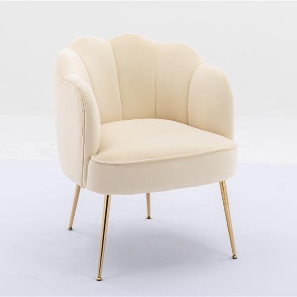 Shell Shape Velvet Fabric Armchair Chair With Gold Legs For Living Room Bedroom,Beige