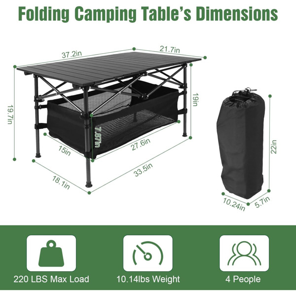 1pc Camping Table That Fold up Lightweight, Aluminum Folding Table Roll Up Table with Easy Carrying Bag for Indoor, Outdoor, Camping, Backyard, BBQ, Party, Patio, Beach, Picnic, Medium