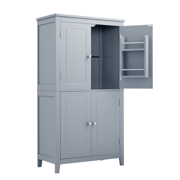 Bathroom Storage Cabinet, Cabinet with Two Doors and Drawers, Adjustable Shelf, MDF Board, Grey  