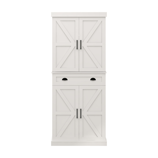 71" Kitchen Pantry Storage Cabinet  with 4 Doors(2Doors with Racks),1 Drawer, 2 Adjustable Shelves, Freestanding Cupboard for Kitchen, Dining Room and Living Room-White