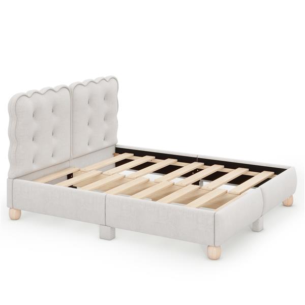 Queen Size Upholstered Platform Bed with Support Legs,Beige