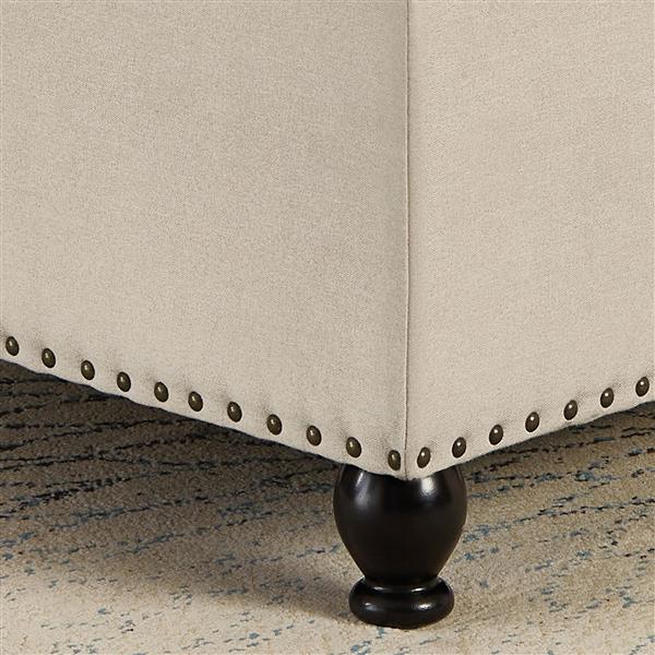 Large square storage ottoman with wooden legs, Upholstered button tufted coffee table with nail trims for Living Space,Beige