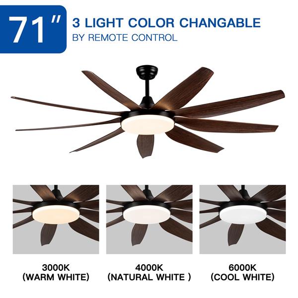 71" Integrated LED Lighting Ceiling Fan with 9 Solid Wood Blade