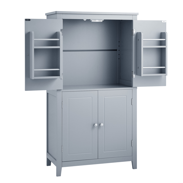 Bathroom Storage Cabinet, Cabinet with Two Doors and Drawers, Adjustable Shelf, MDF Board, Grey  