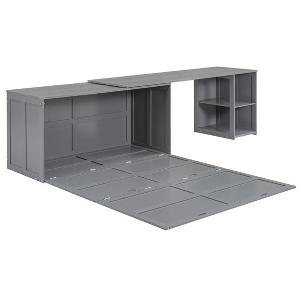 Queen Size Murphy Bed with Rotable Desk, Gray