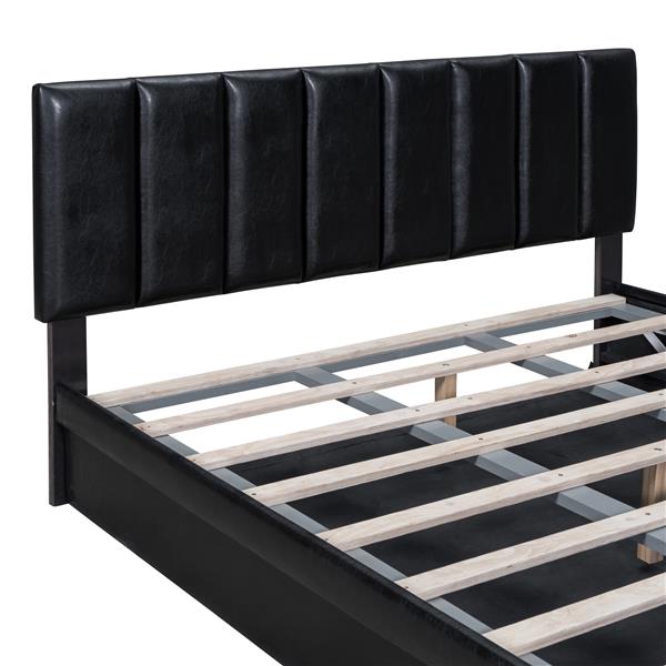 Queen Size Upholstered Bed with Hydraulic Storage System and Drawer, Black