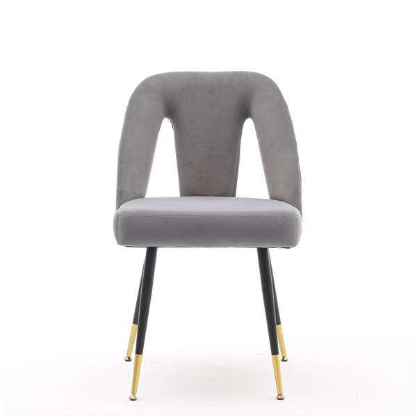 Furniture, Collection Modern | Contemporary Velvet Upholstered Dining Chair with Nailheads and ld Tipped Black Metal Legs, Gray，Set of 2