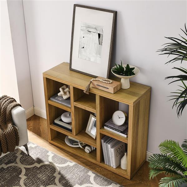 Open Wooden Open Shelf Bookcase,  Display Storage Cabinet with 7 Cube Storage Spaces, Floor Standing Bookshelf, Entryway, Living Room Storage Cabinet