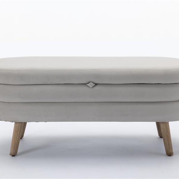 036-Velvet Fabric Storage Bench Bedroom Bench With Wood Legs For Living Room Bedroom Indoor,Light Gray